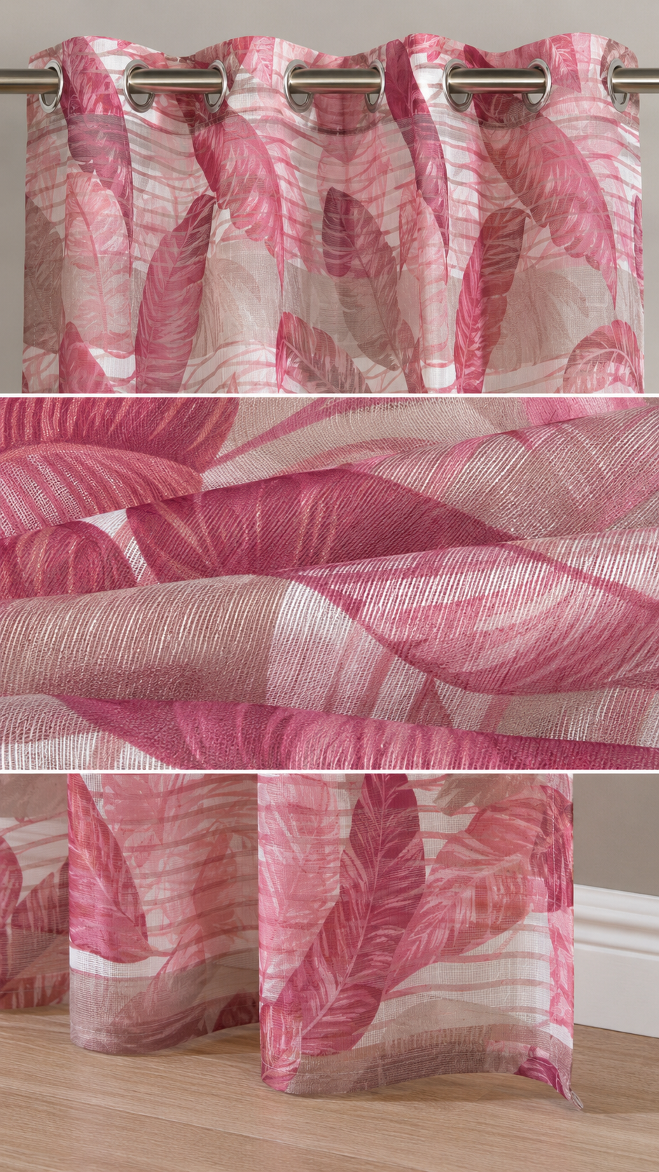 Cortina visillo tropical rosa 140x260 cm