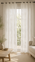 Cortina Visillo Blanca Bordada Lazo Blanco 140x260 cm