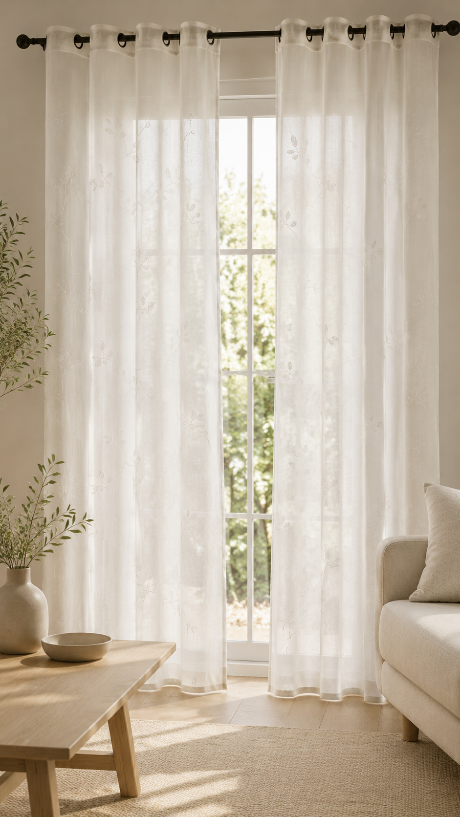 Cortina Visillo Blanca Bordada Lazo Blanco 140x260 cm