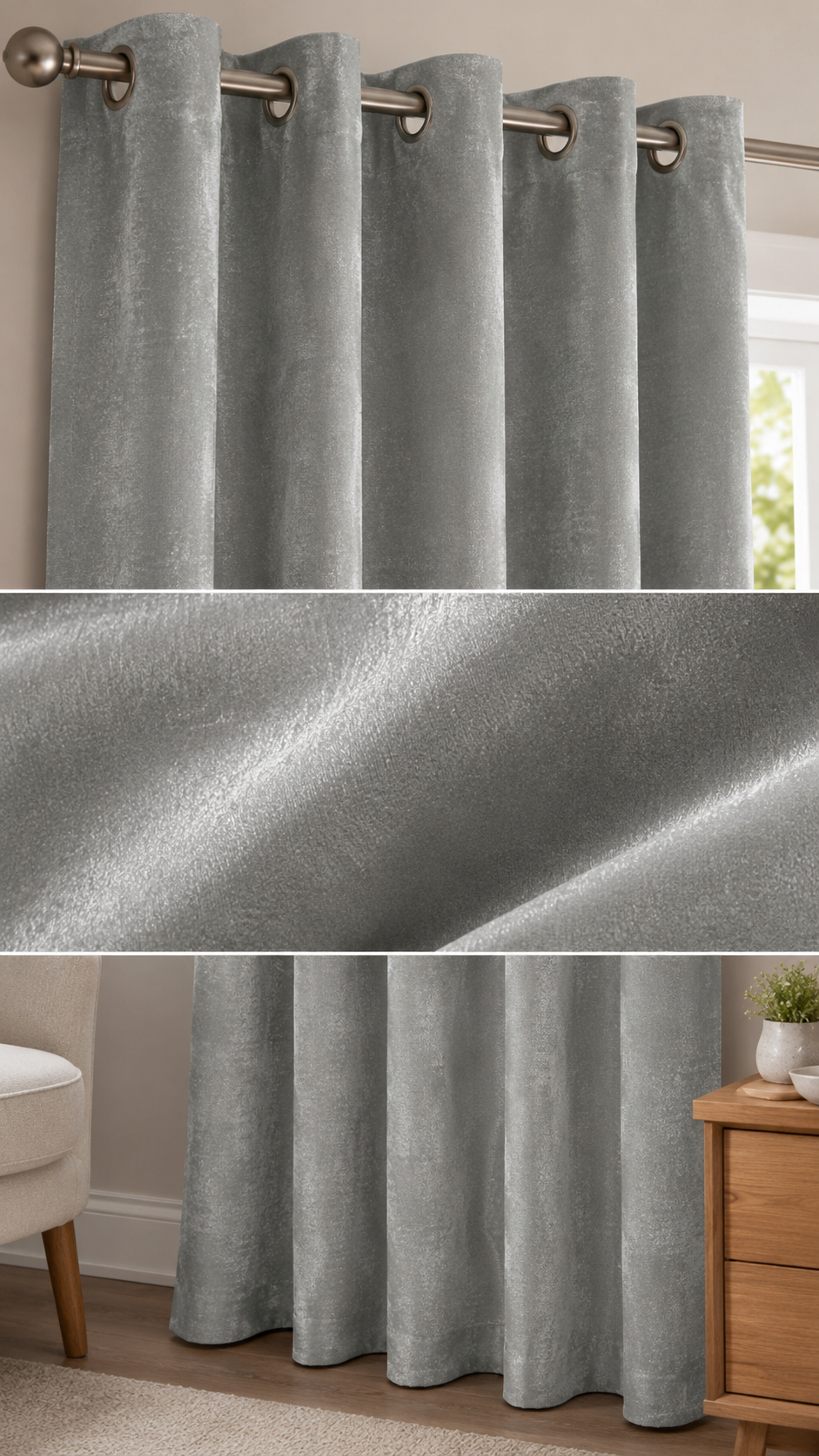 Cortina tela de terciopelo 140 x 260 cm Gris