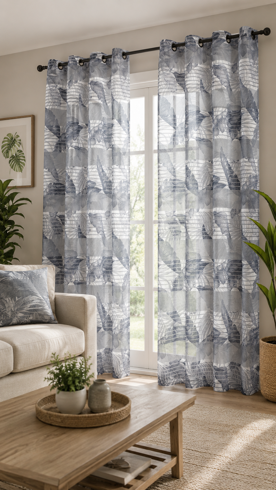 Cortina visillo tropical gris 140x260 cm