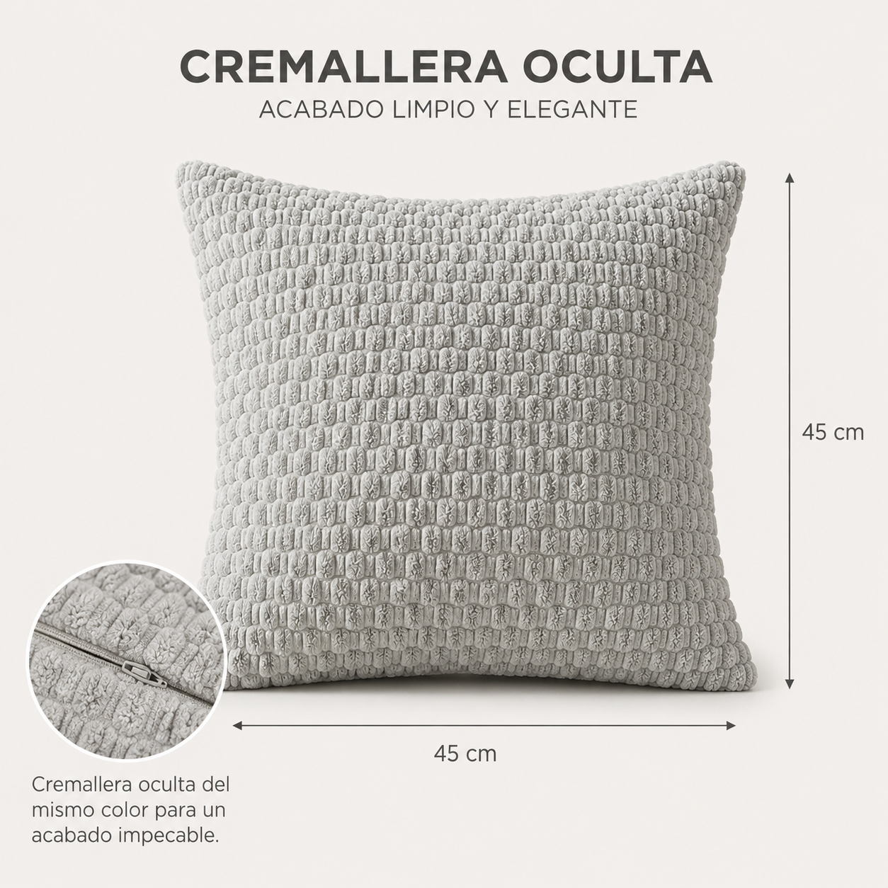 Funda De cajín con relieve Color Gris 45x45 cm