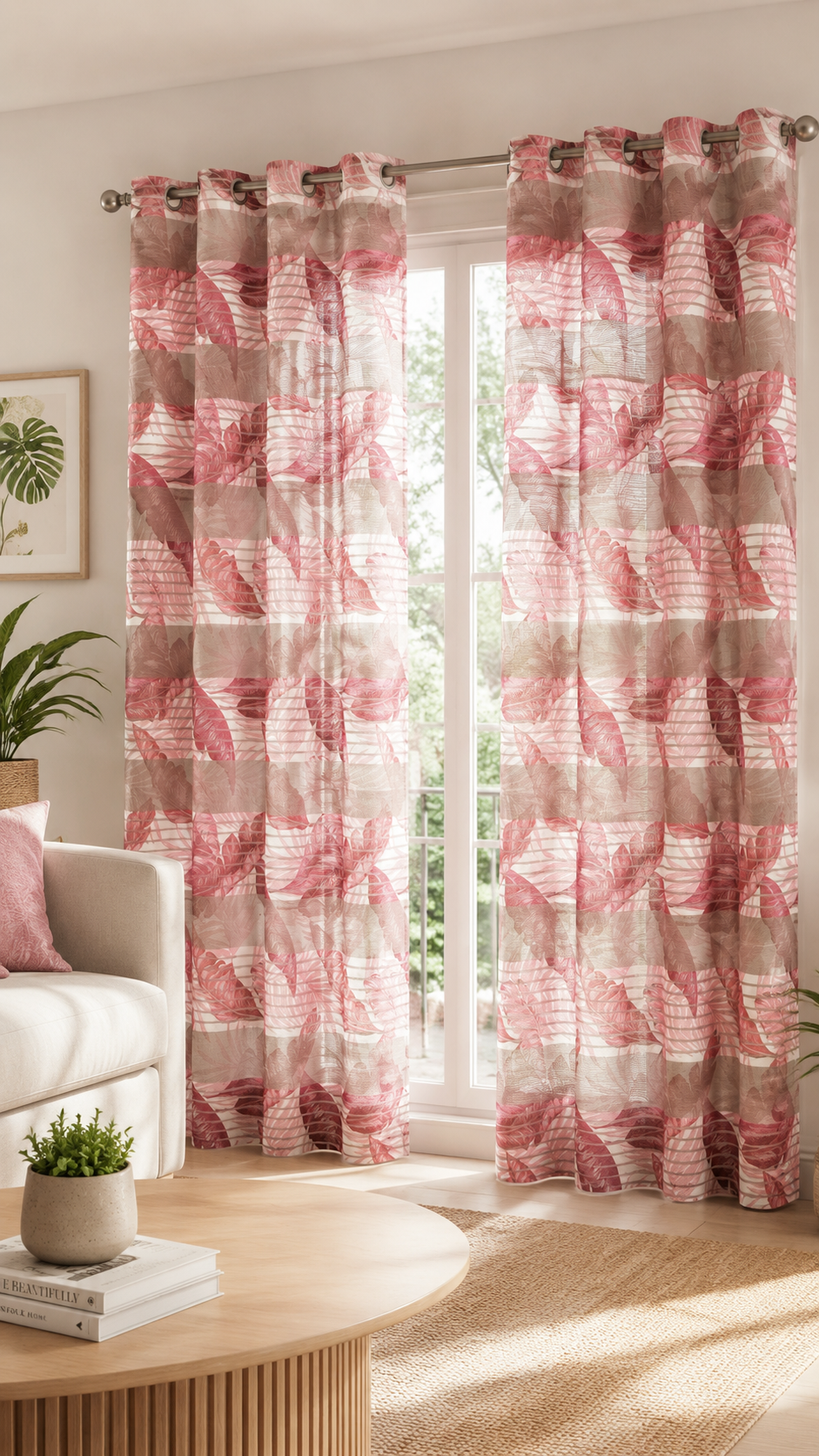 Cortina visillo tropical rosa 140x260 cm