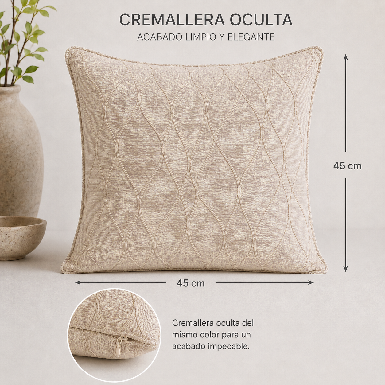 Funda De cajín Jacquard Color Beige 45x45 cm
