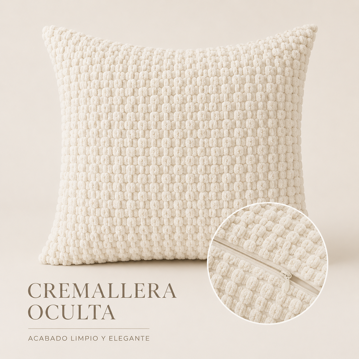 Funda De cajín con Relieve Color Blanco 45x45 cm