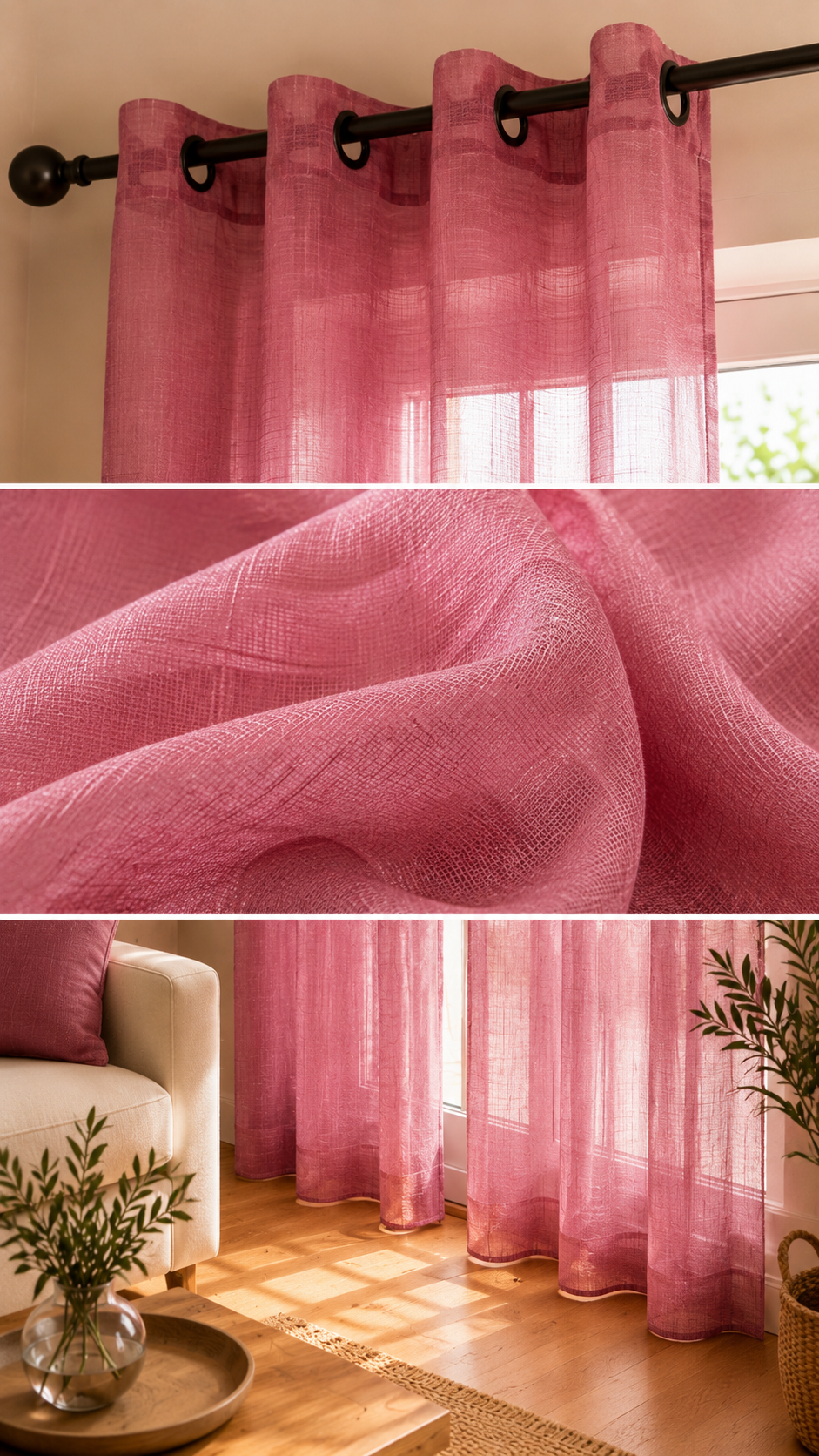 Cortina visillo rosa 140x260 cm