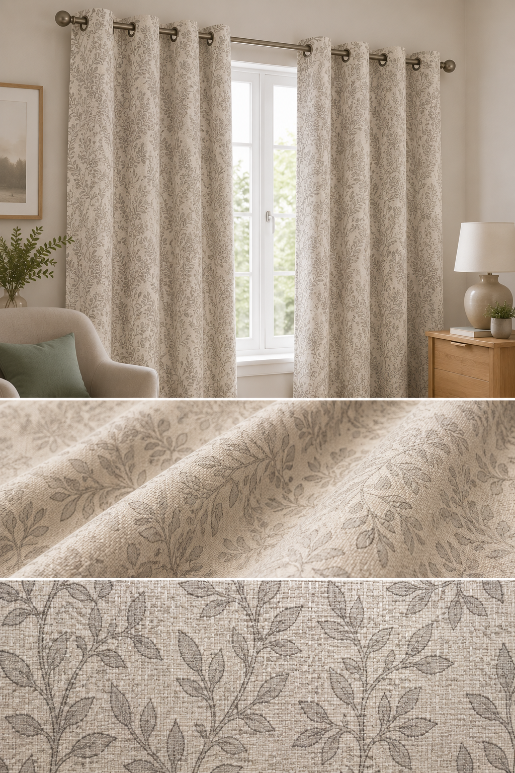 Cortina de tela 140 x 260 cm hojas beige