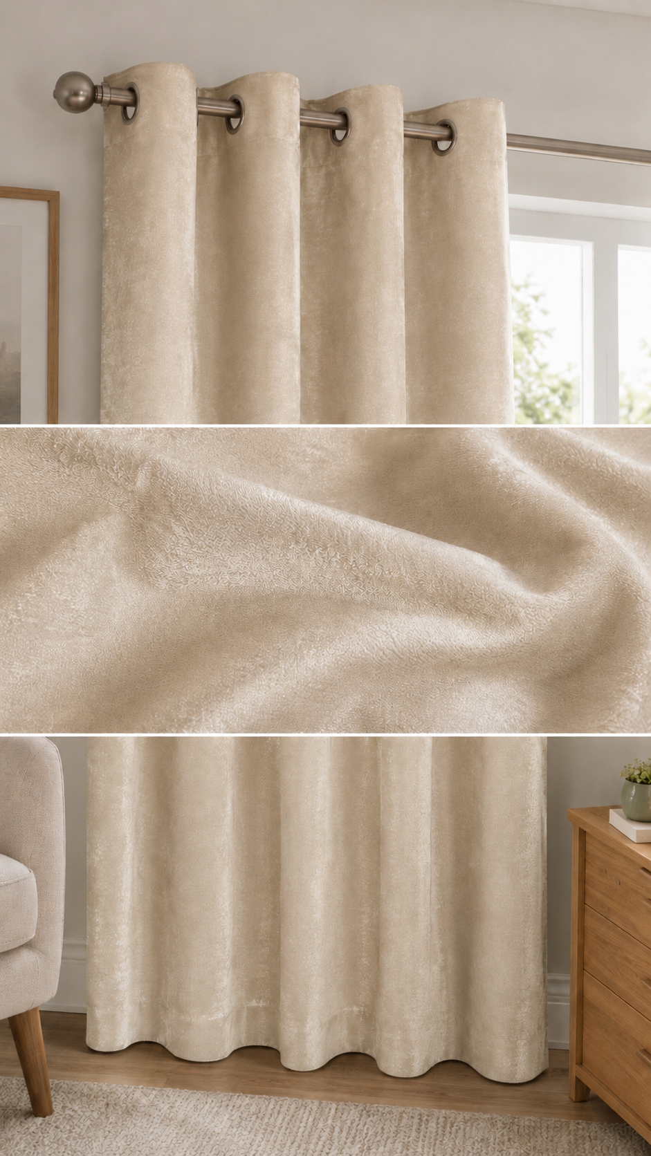 Cortina tela de terciopelo 140 x 260 cm Beige