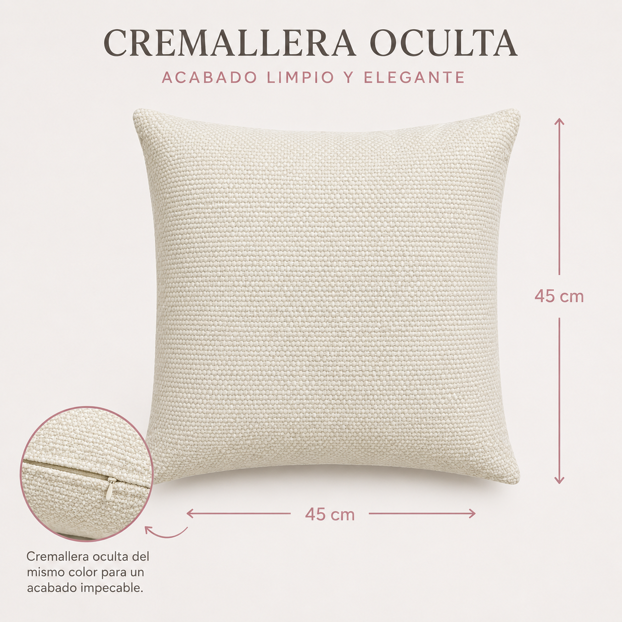 Funda De cajín Color Crema 45x45 cm