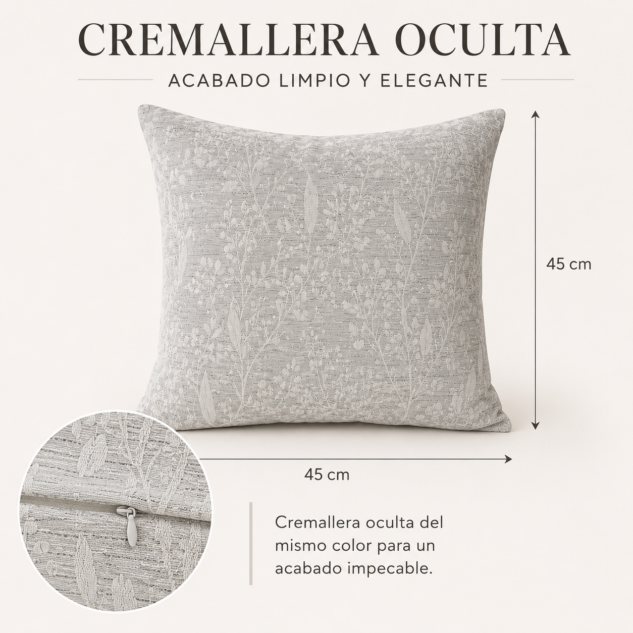 Funda De cajín Jacquard Color Gris 45x45 cm