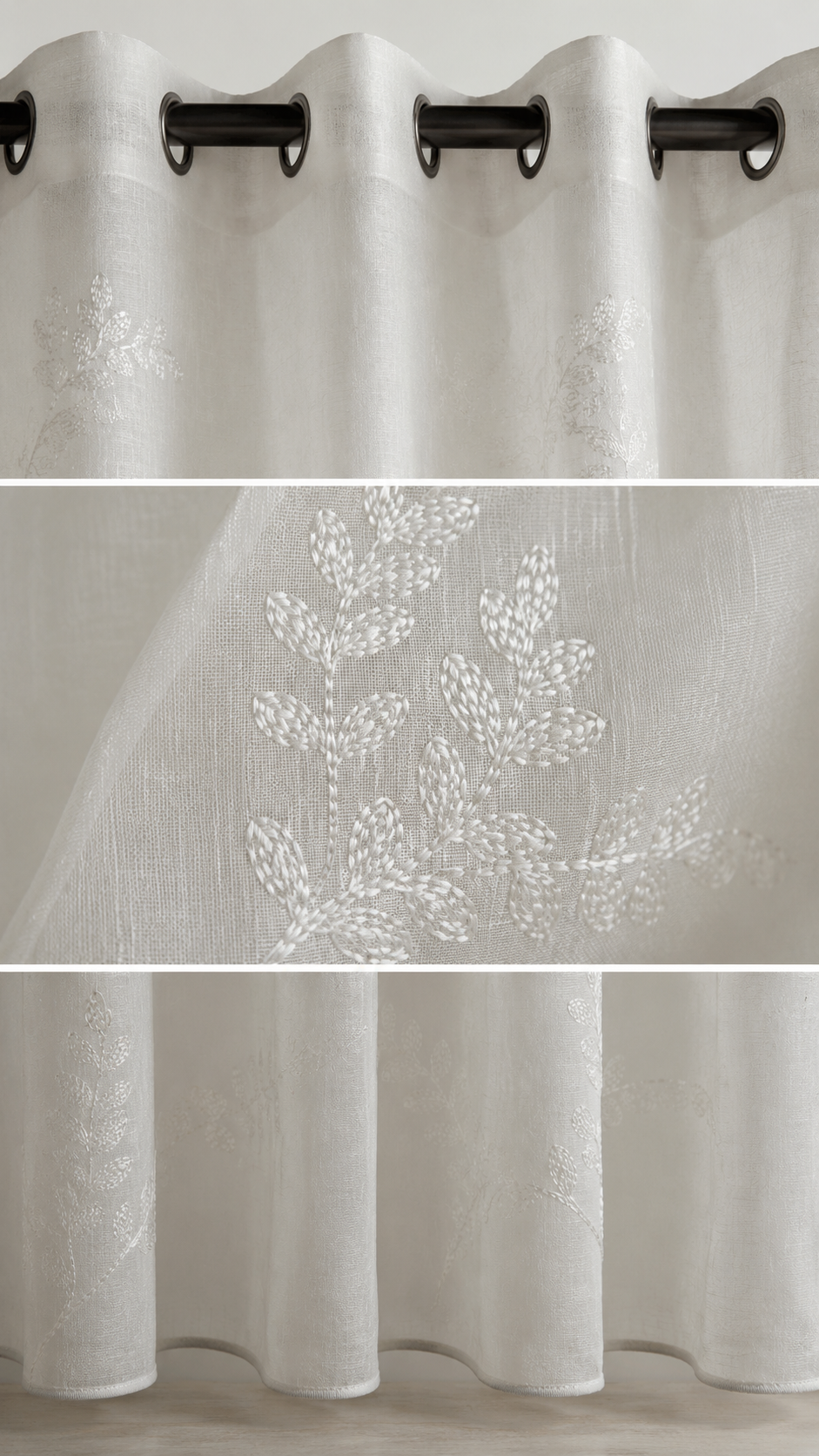 Cortina Visillo Blanca Bordada Lazo Blanco 140x260 cm
