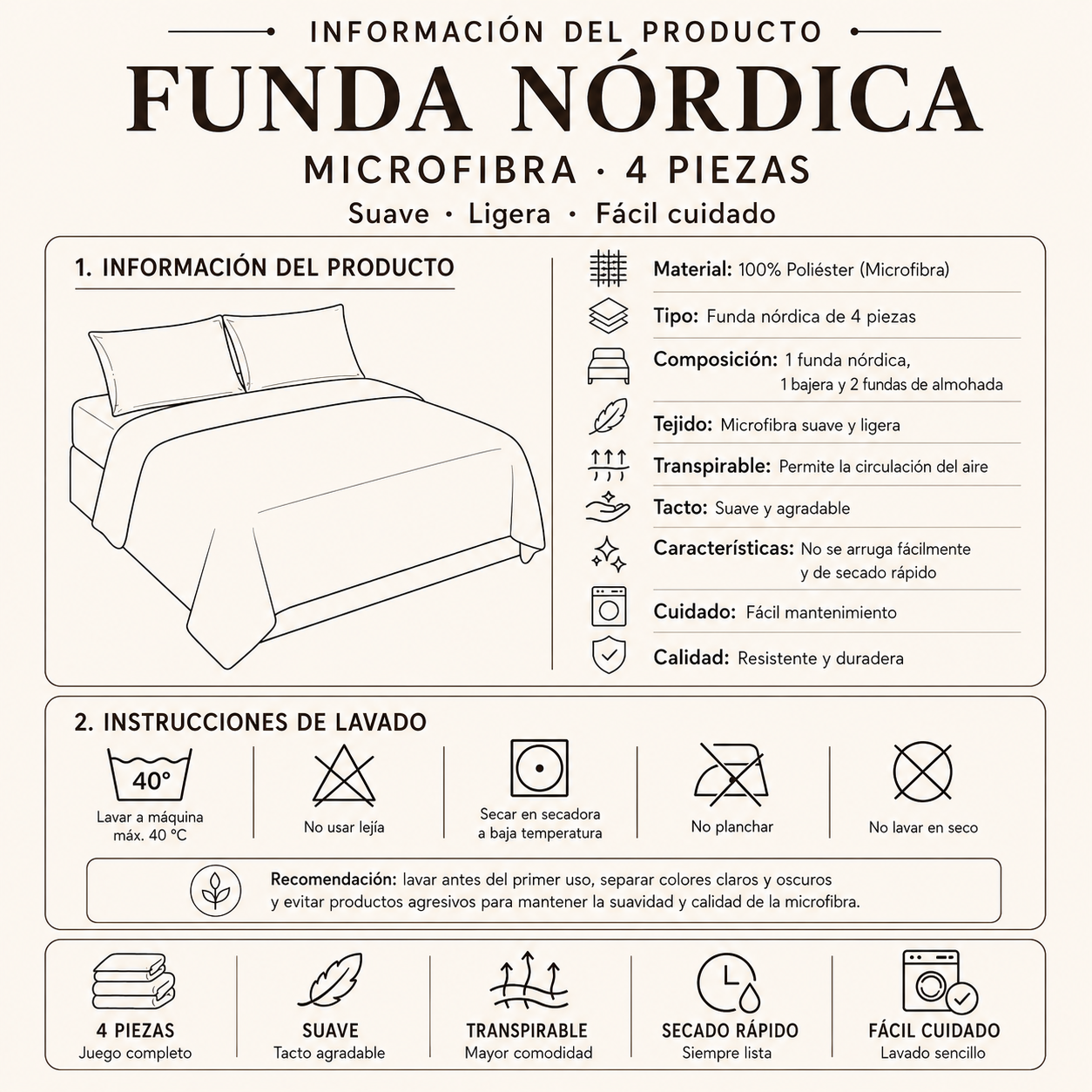 Juego de funda nórdica 4 pieza estampada