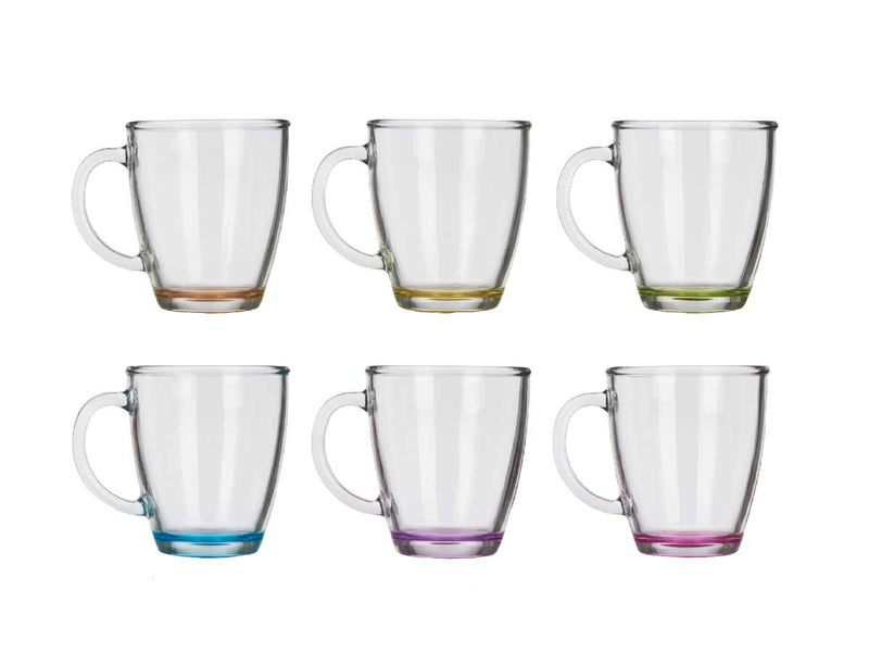 Juego 6 Tazas vidrio desayuno color 310 ml con asa