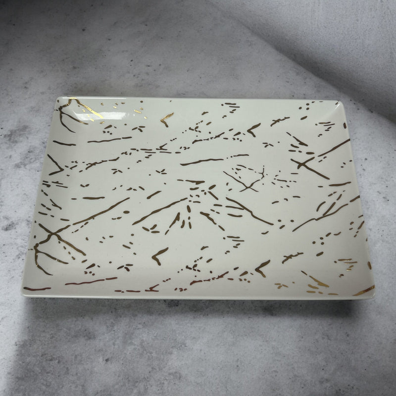 Plato Rectangular Mármol Dorado (32x21 cm)