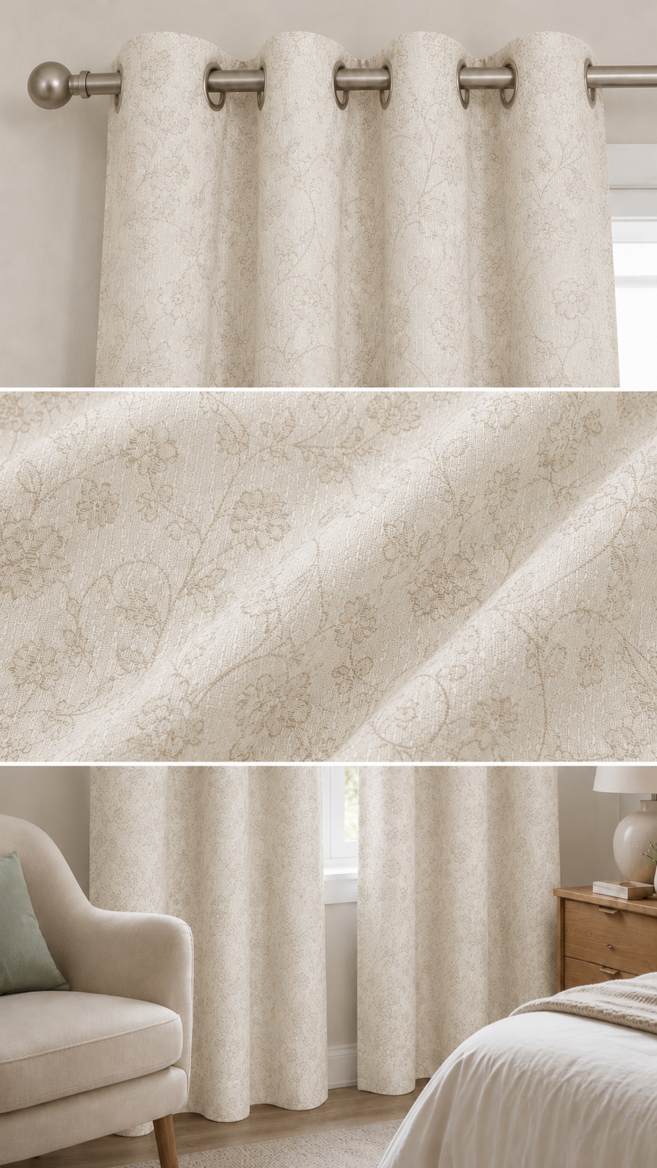 Cortina de tela florencia Crema 140 x 260 cm