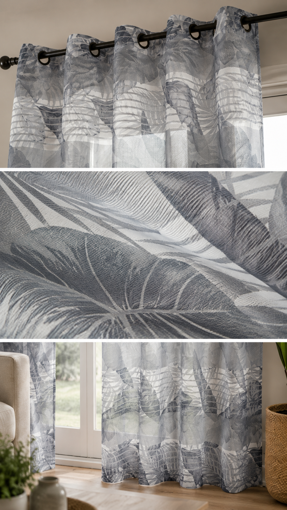Cortina visillo tropical gris 140x260 cm