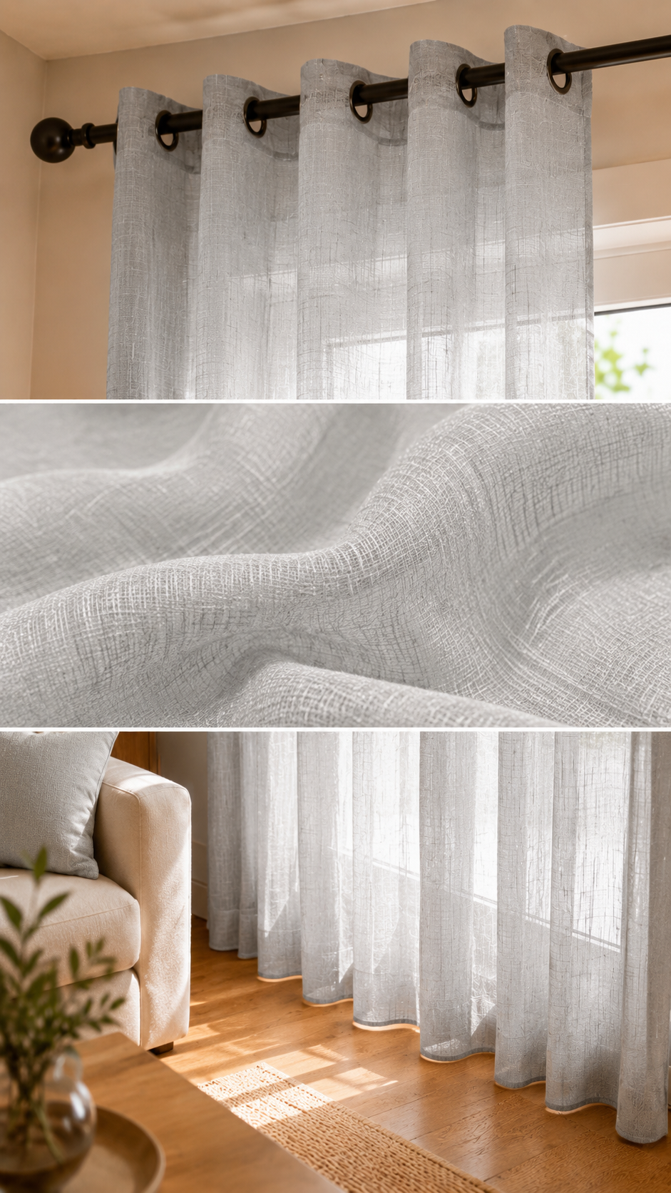Cortina visillo gris claro 140x260 cm