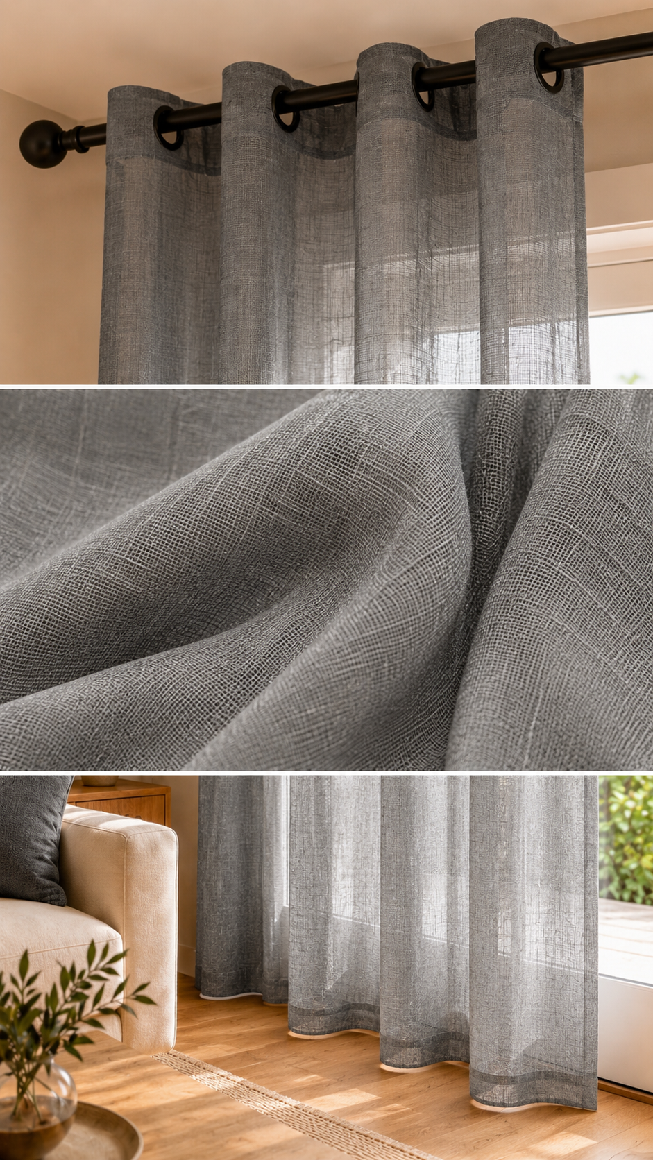 Cortina visillo gris 140x260 cm