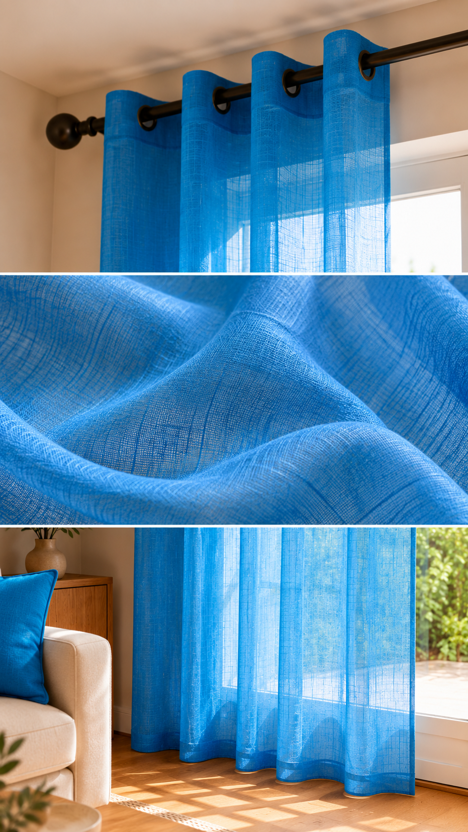 Cortina visillo azul 140x260 cm
