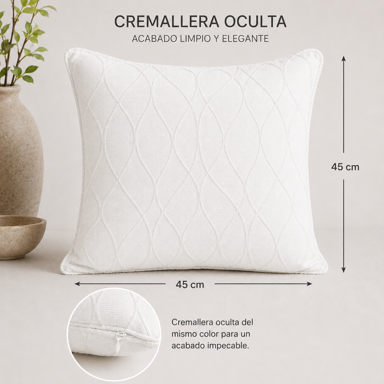 Funda De cajín Jacquard Color Blanco 45x45 cm