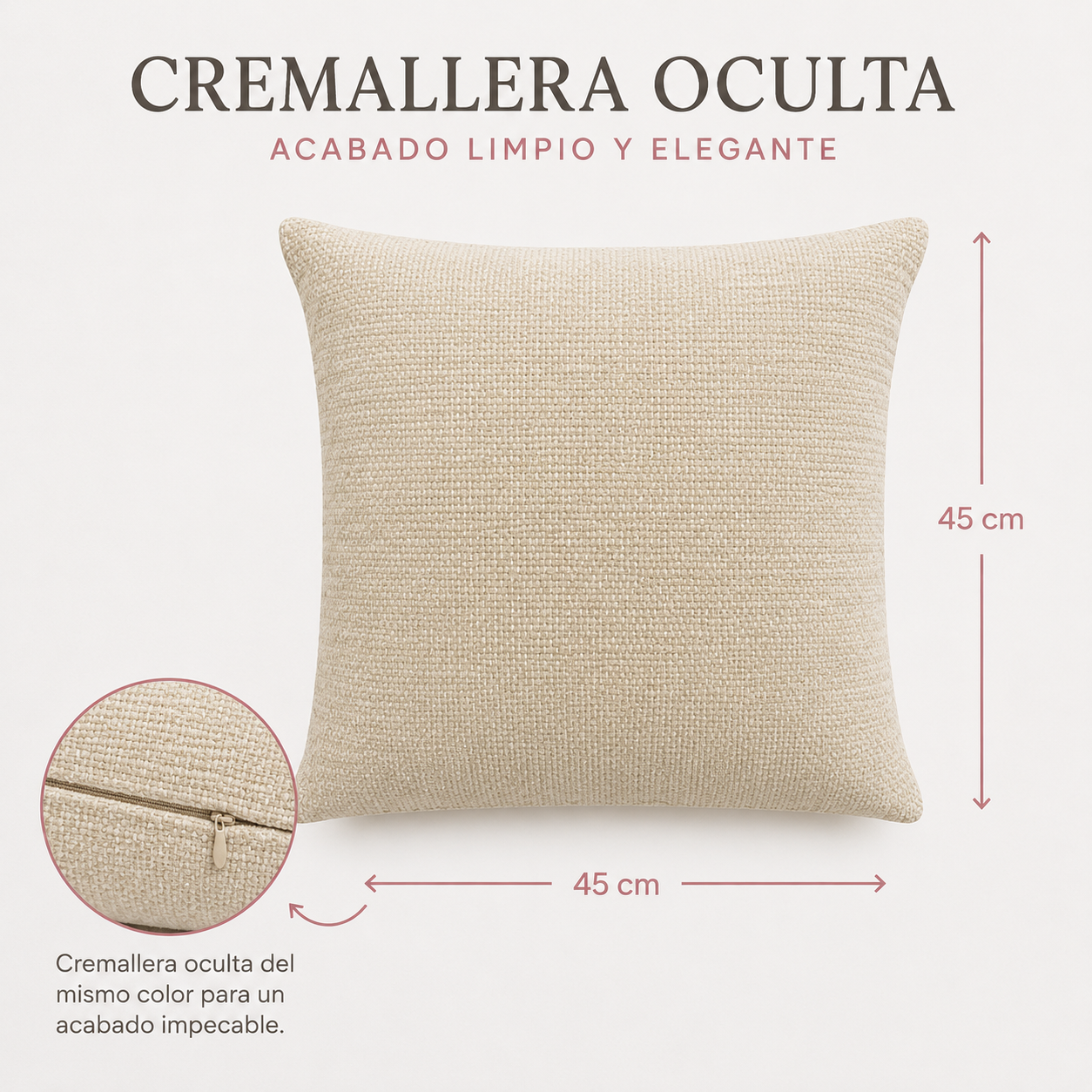 Funda De cajín Color Beige  45x45 cm