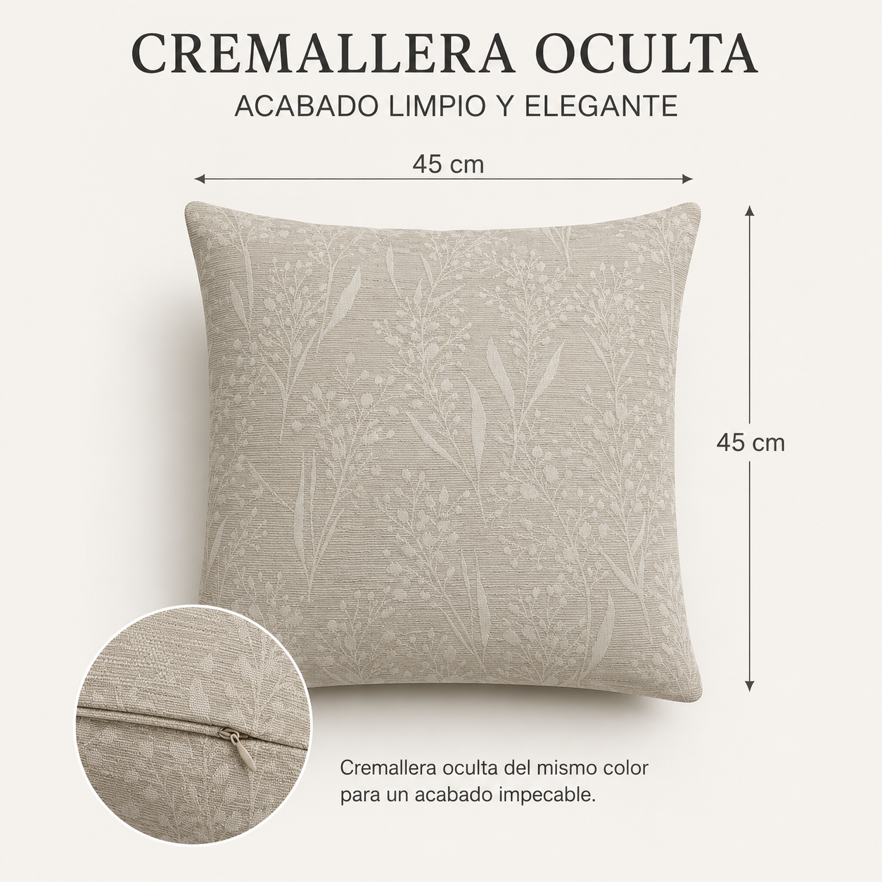 Funda De cajín Jacquard Color Beige  45x45 cm