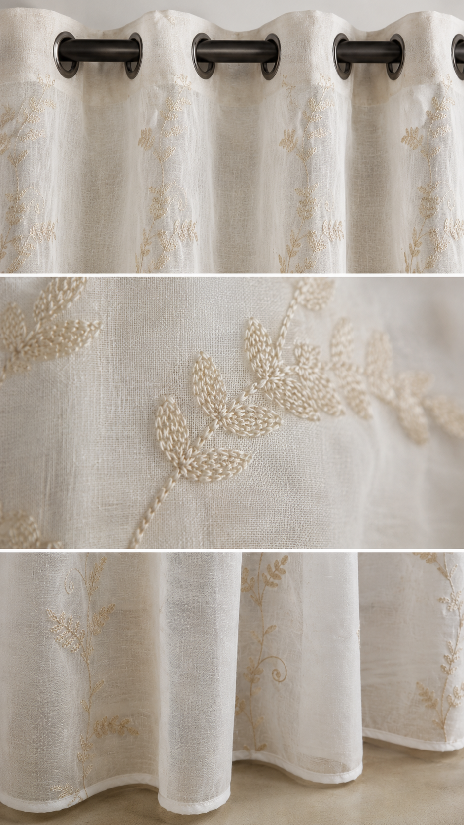 Cortina Visillo Blanca Bordada Lazo Beige 140x260 cm