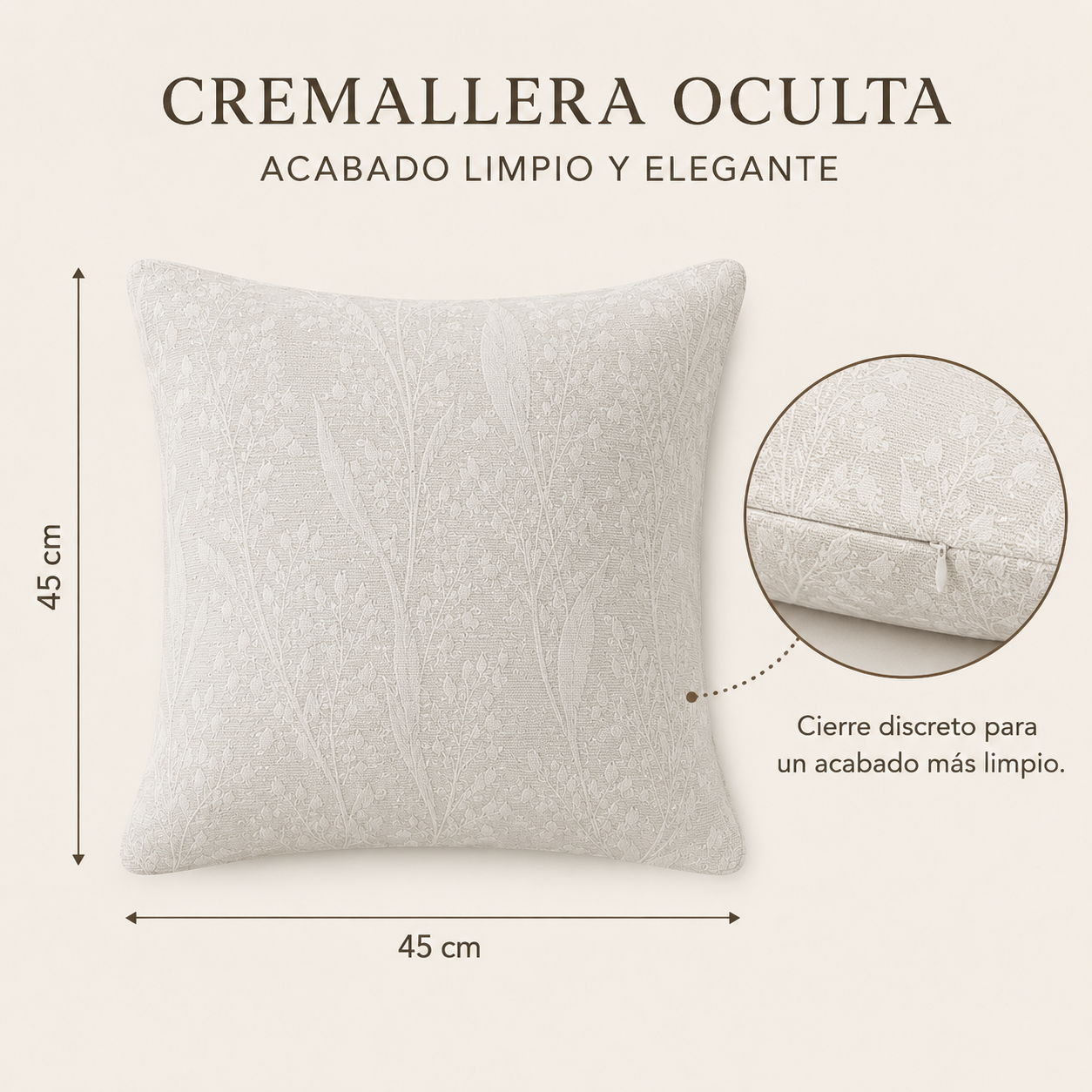 Funda De cajín Jacquard Color Blanco 45x45 cm