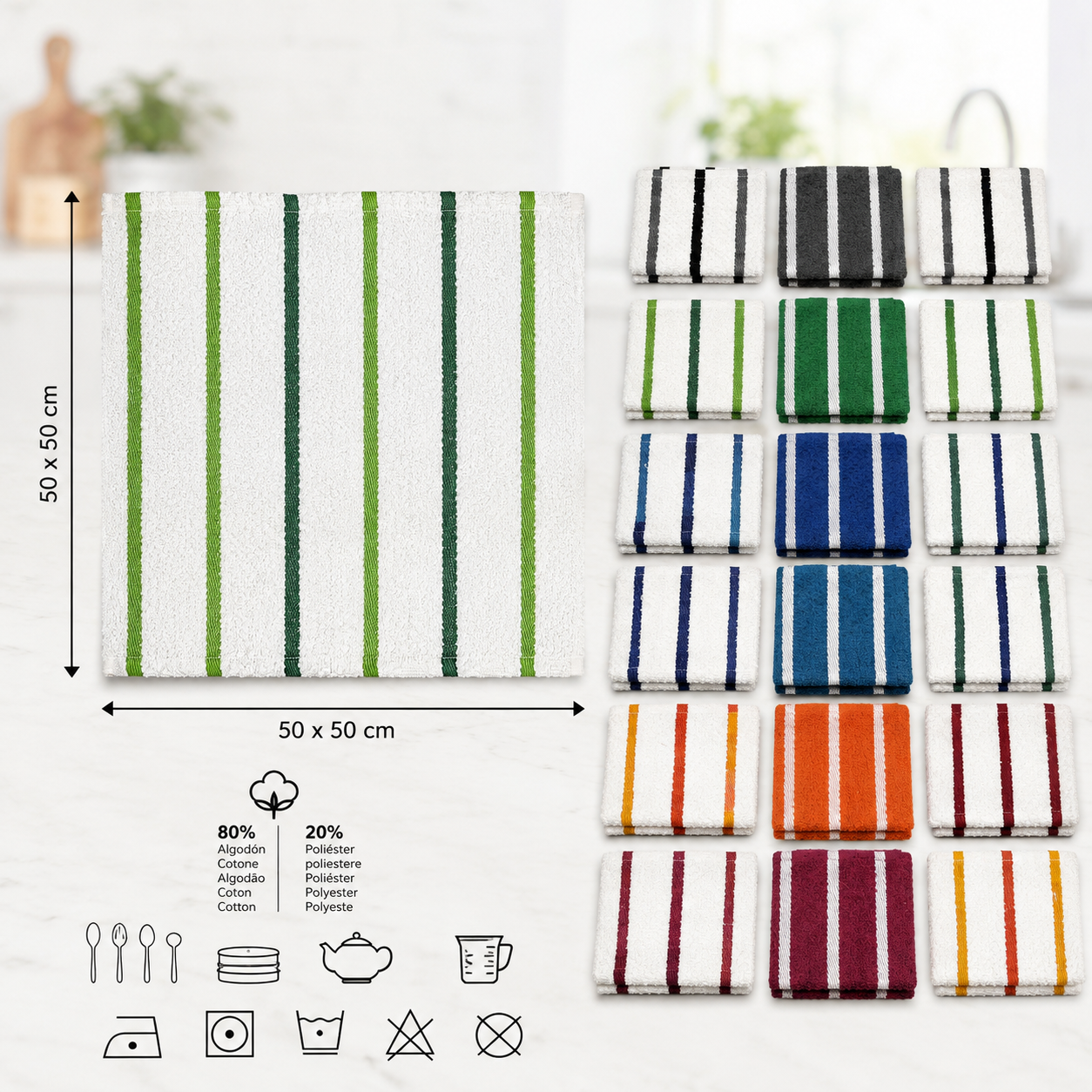 Pack de 6 Paños de Cocina 50x50 cm