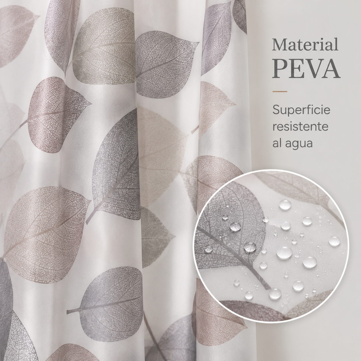Cortina de Baño 180x180 cm de PEVA Resistente al Agua con Estampado Hojas de Otoño