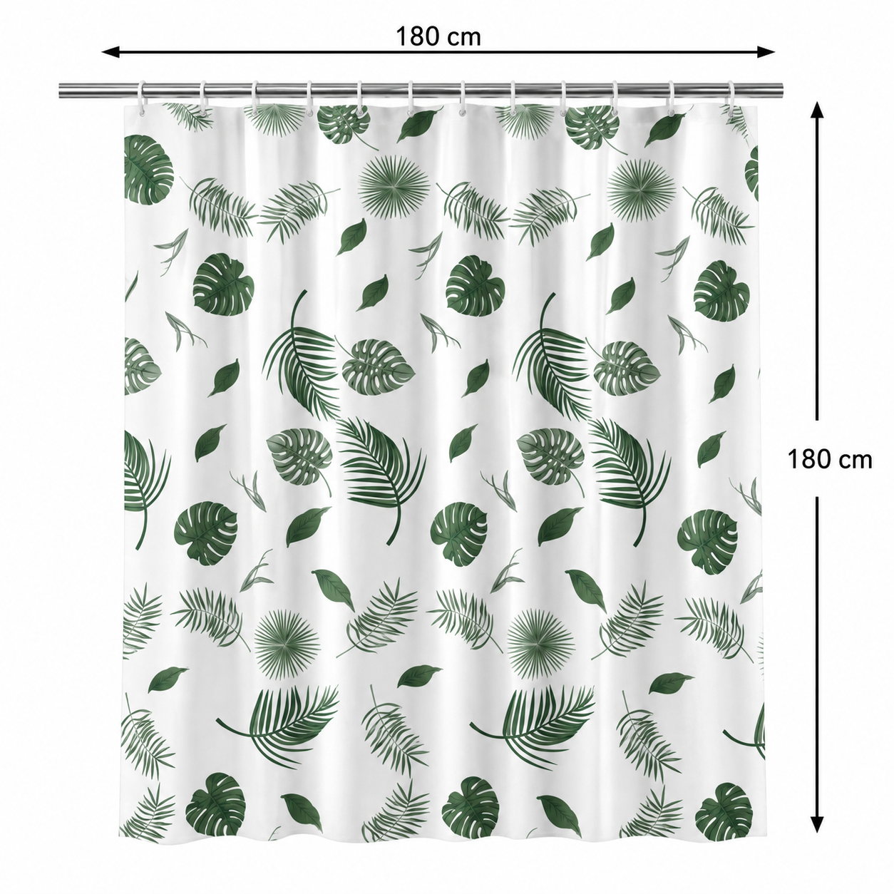 Cortina de Baño 180x180 cm de PEVA Resistente al Agua con Estampado Hojas Verdes Estilo Tropical , Lavable, Fácil de Instalar,