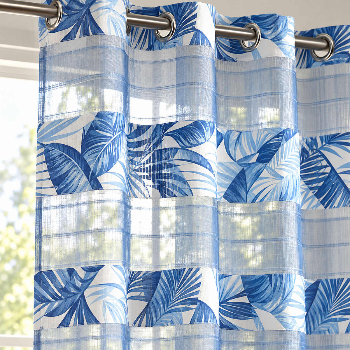Cortina visillo tropical azul 140x260 cm