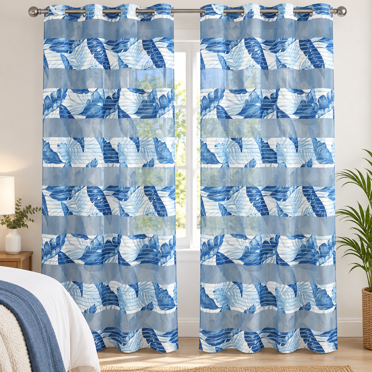 Cortina visillo tropical azul 140x260 cm