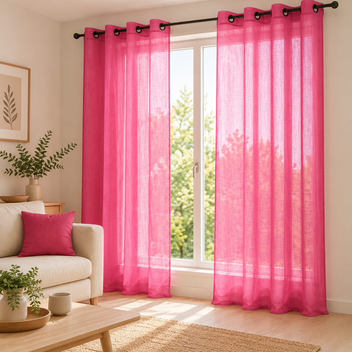 Cortina visillo rosa 140x260 cm