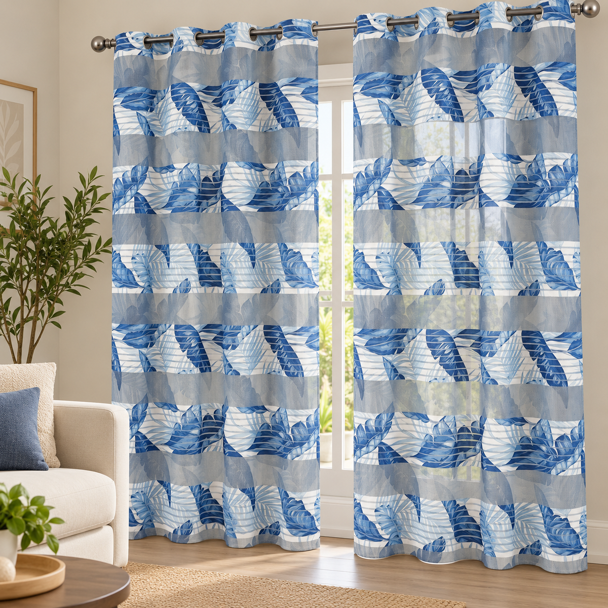Cortina visillo tropical azul 140x260 cm