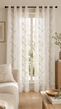 Cortina Visillo Blanca Bordada Lazo Beige 140x260 cm