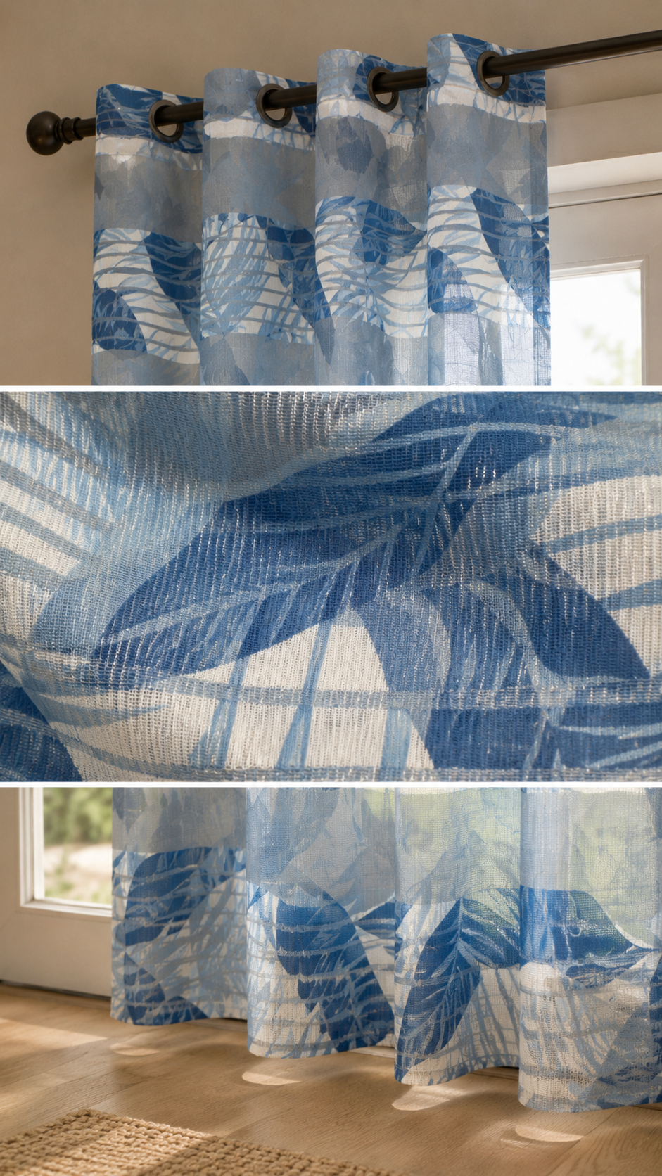 Cortina visillo tropical azul 140x260 cm
