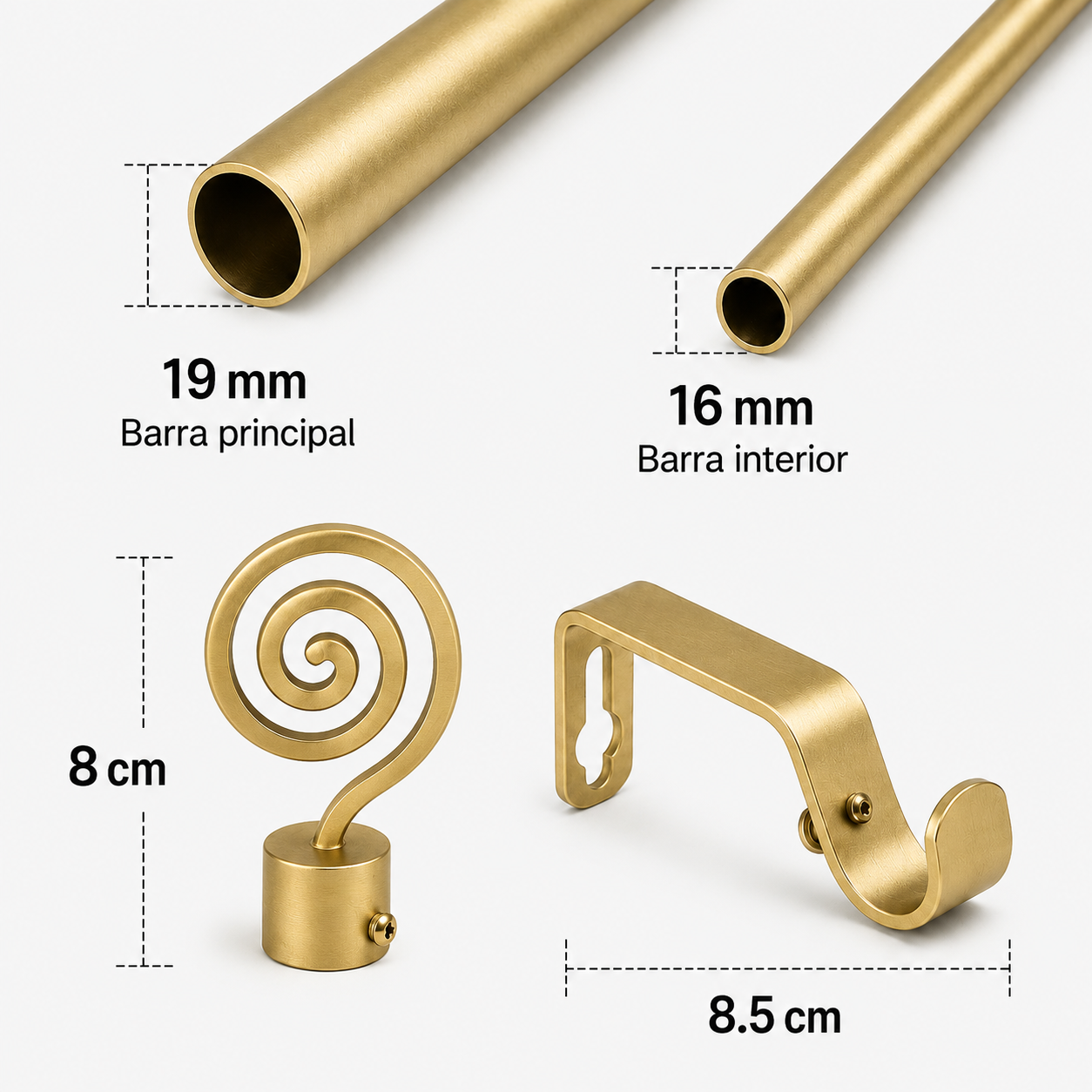 Barra de cortina color dorado extensible y ajustable
