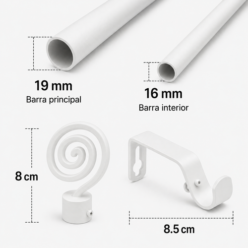 Barra de cortina color blanco extensible y ajustable
