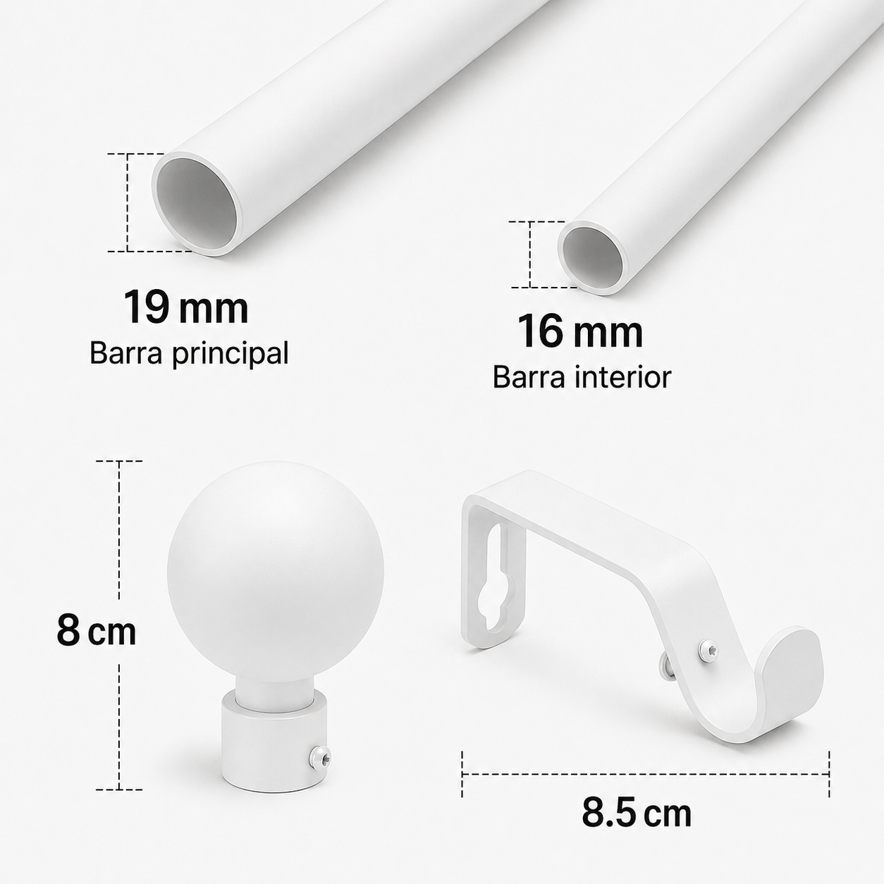 Barra de cortina color blanco extensible y ajustable