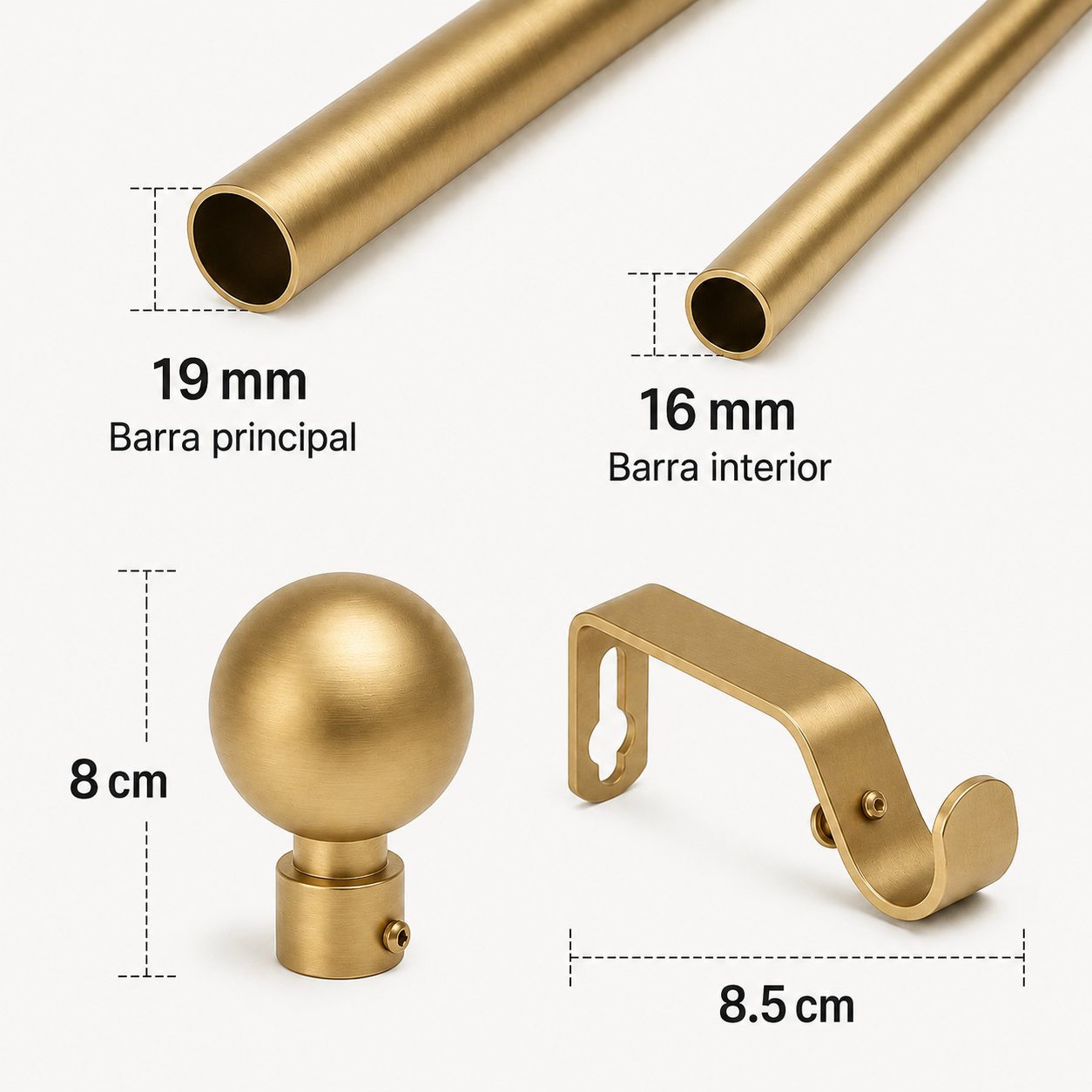 Barra de cortina color dorado extensible y ajustable