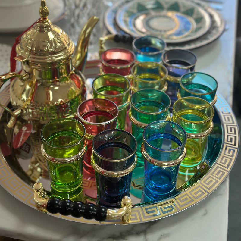 Set 12 vasos de te colores con filo dorado