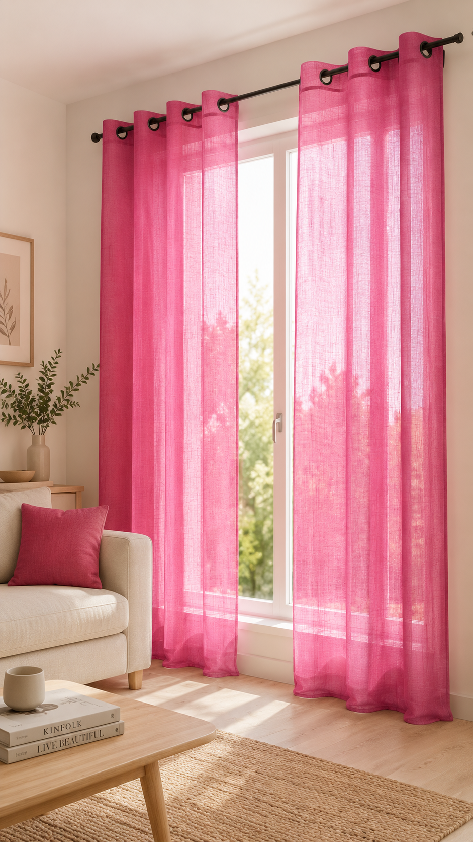 Cortina visillo rosa 140x260 cm
