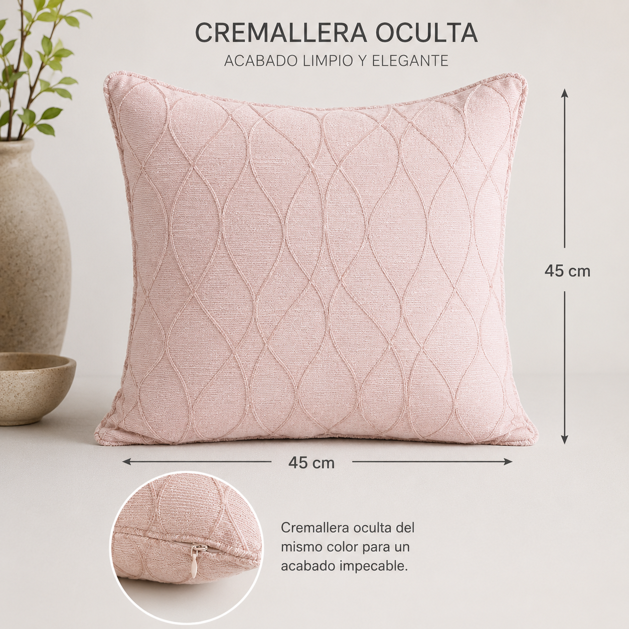Funda De cajín Jacquard Color Rosa 45x45 cm