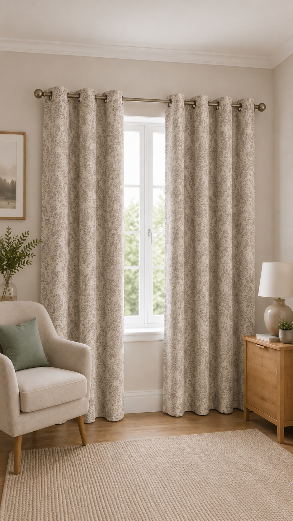 Cortina de tela 140 x 260 cm hojas beige