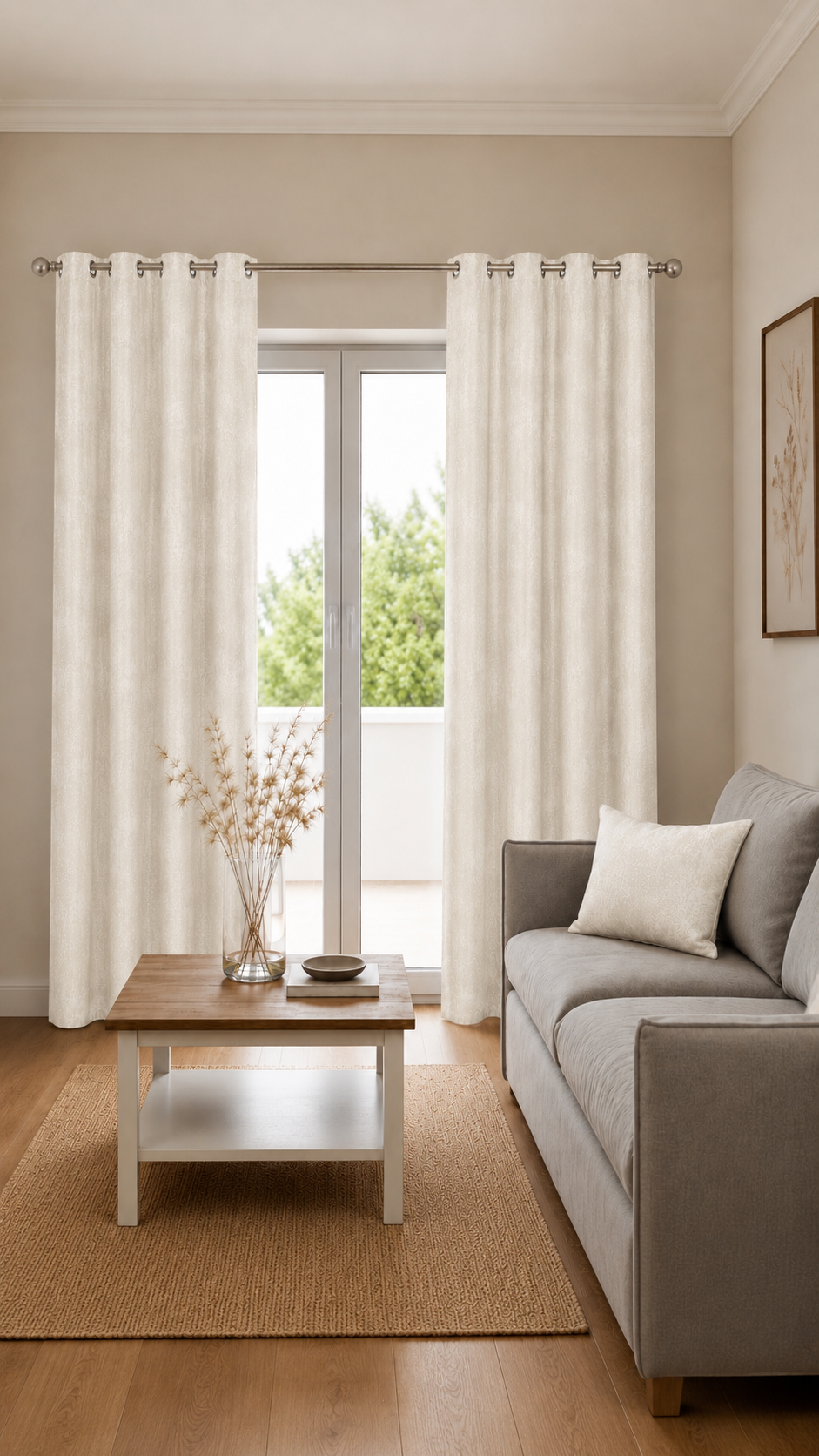 Cortina de tela 140 x 260 cm hojas crema