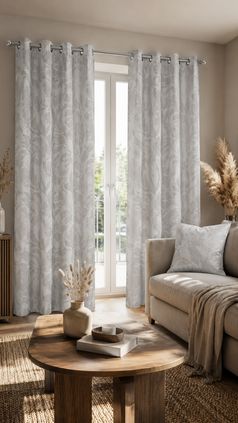 Cortina de tela 140 x 260 cm hojas gris
