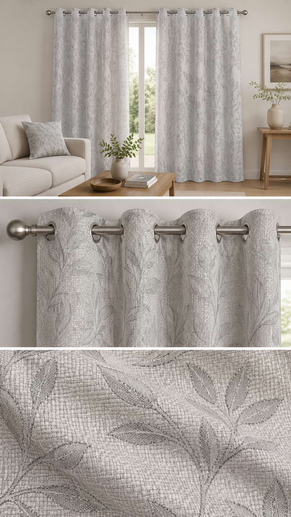 Cortina de tela 140 x 260 cm hojas gris