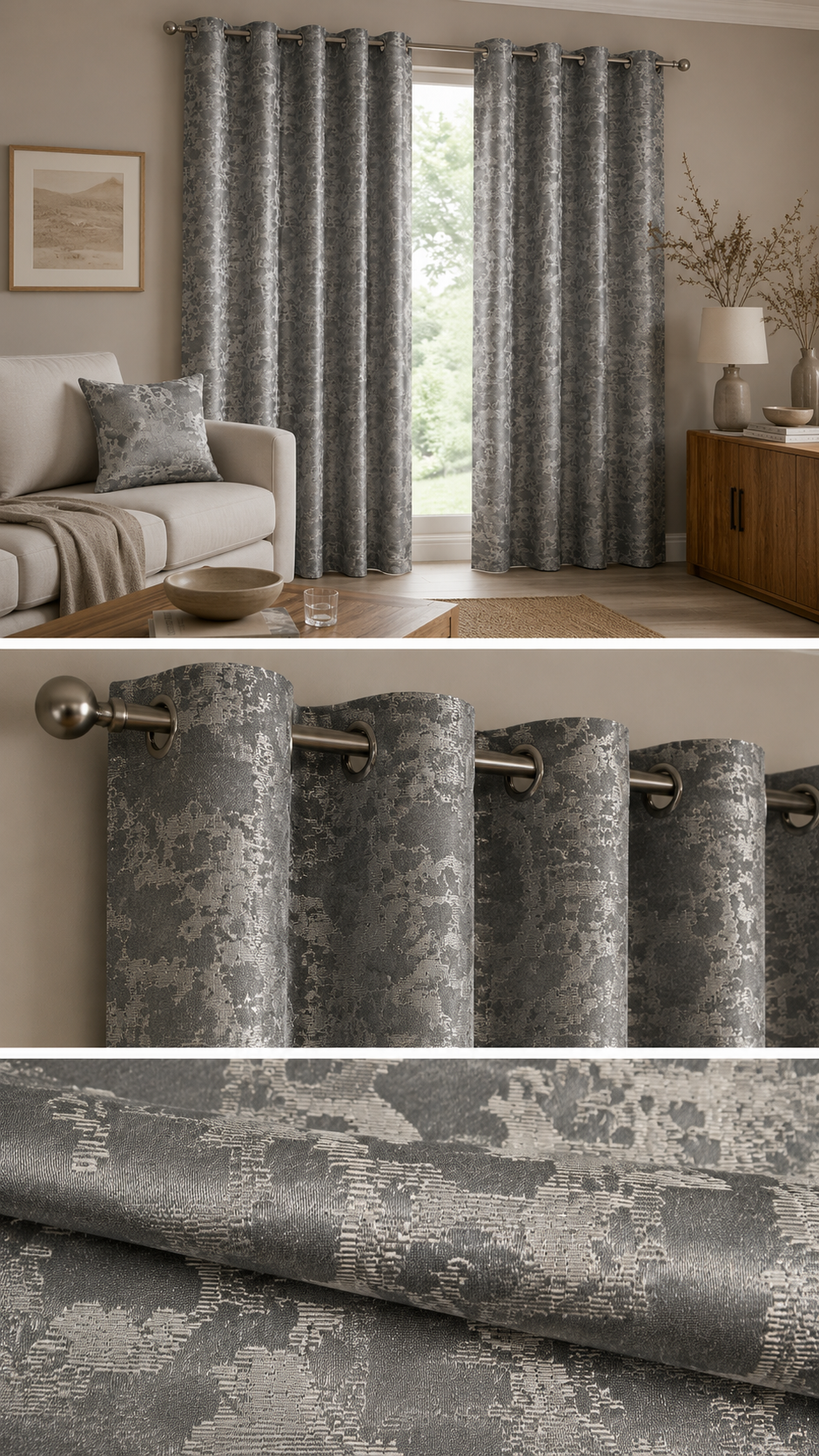 Cortina de tela 140 x 260 cm Gris marmol