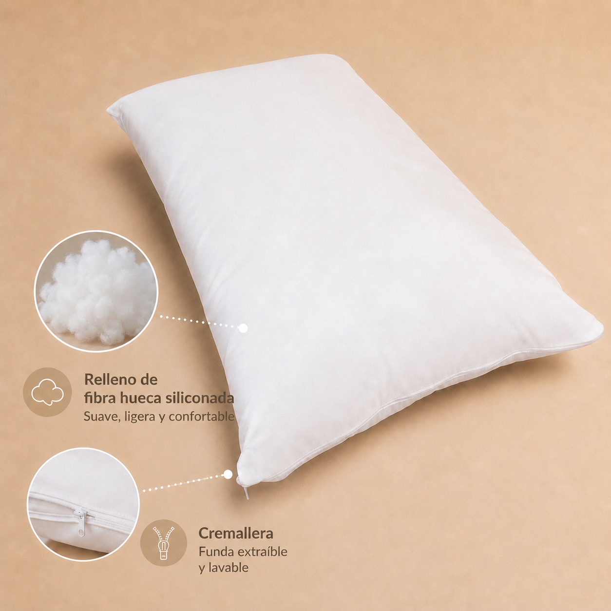 Almohada firmeza media fibra hueca antiácaros